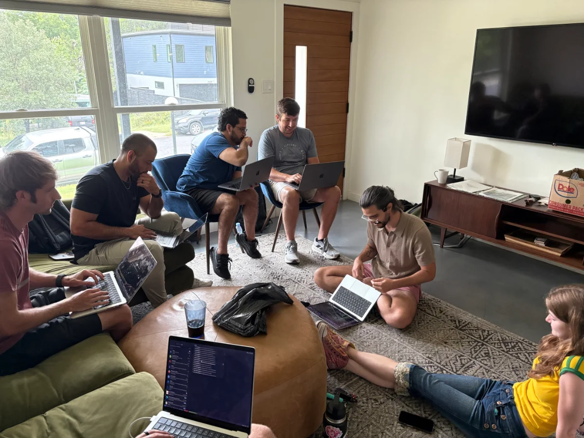 Team working together in a warm living room